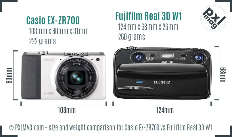 Casio EX-ZR700 vs Fujifilm Real 3D W1 size comparison Casio EX-ZR700 vs Fujifilm Real 3D W1 size comparison