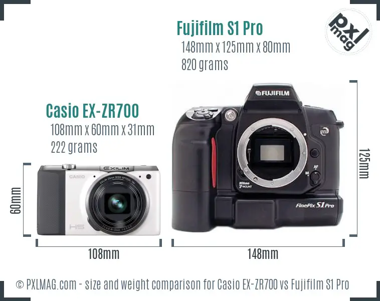 Casio EX-ZR700 vs Fujifilm S1 Pro size comparison