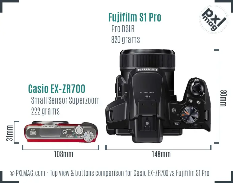 Casio EX-ZR700 vs Fujifilm S1 Pro top view buttons comparison