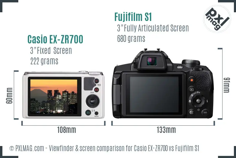 Casio EX-ZR700 vs Fujifilm S1 Screen and Viewfinder comparison