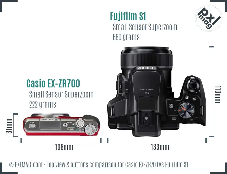 Casio EX-ZR700 vs Fujifilm S1 top view buttons comparison