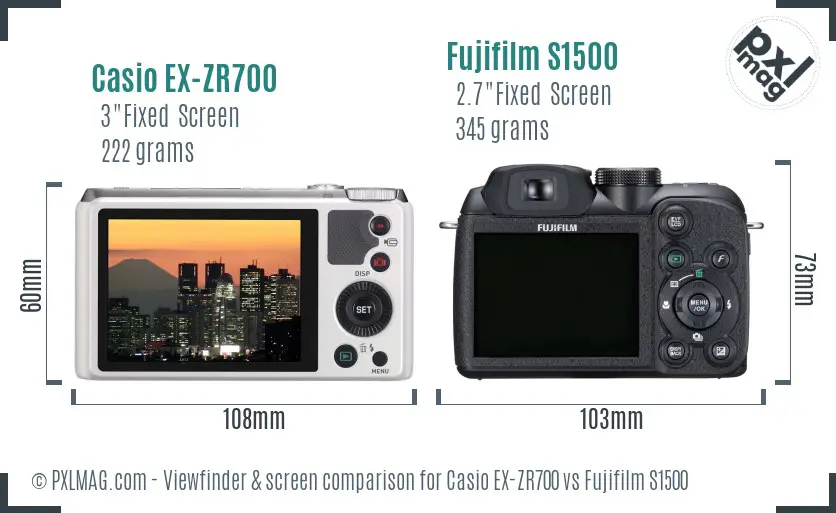 Casio EX-ZR700 vs Fujifilm S1500 Screen and Viewfinder comparison