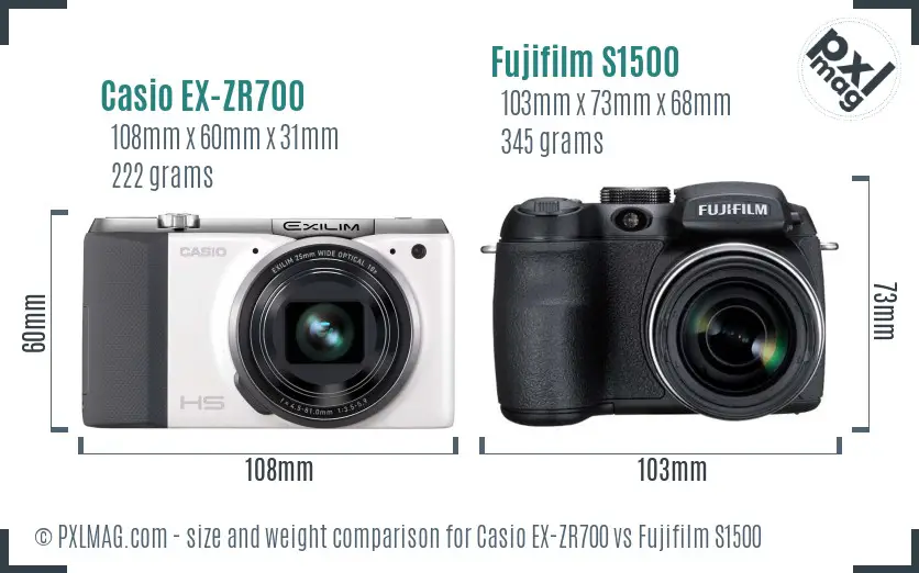 Casio EX-ZR700 vs Fujifilm S1500 size comparison