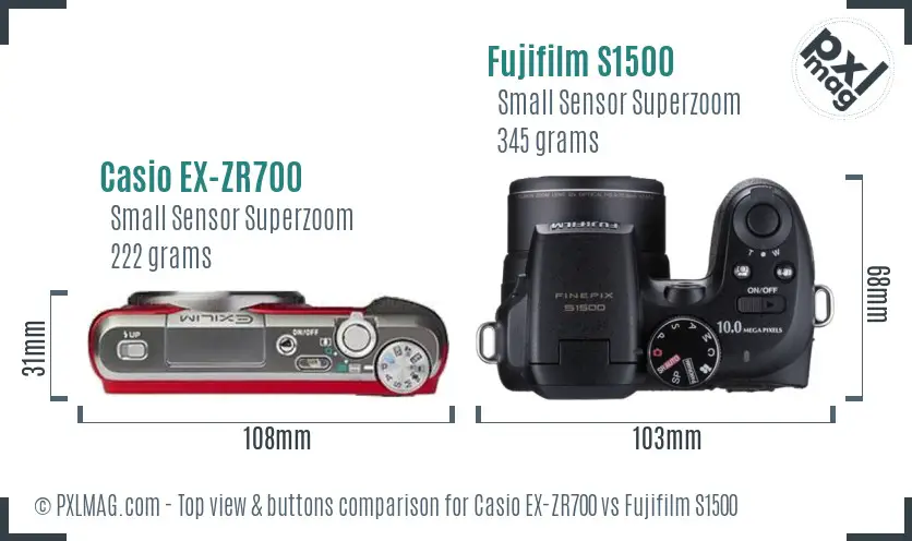 Casio EX-ZR700 vs Fujifilm S1500 top view buttons comparison