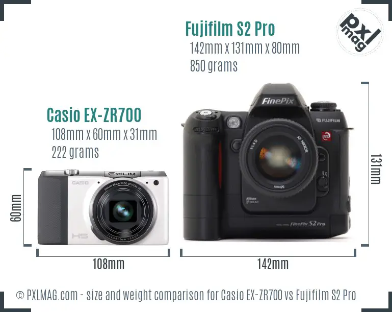 Casio EX-ZR700 vs Fujifilm S2 Pro size comparison