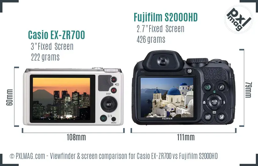 Casio EX-ZR700 vs Fujifilm S2000HD Screen and Viewfinder comparison