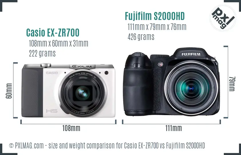 Casio EX-ZR700 vs Fujifilm S2000HD size comparison