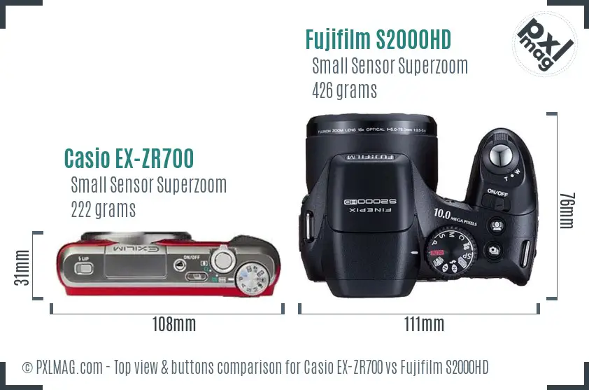 Casio EX-ZR700 vs Fujifilm S2000HD top view buttons comparison