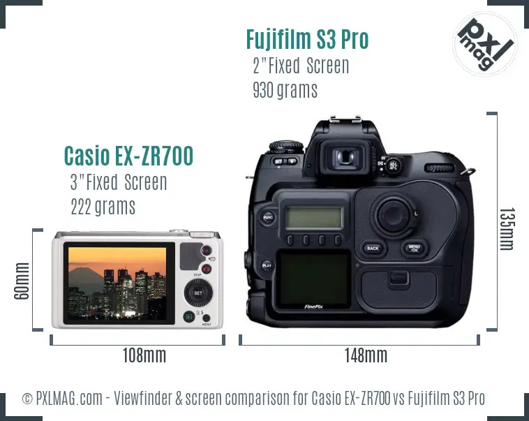 Casio EX-ZR700 vs Fujifilm S3 Pro Screen and Viewfinder comparison Casio EX-ZR700 vs Fujifilm S3 Pro Screen and Viewfinder comparison