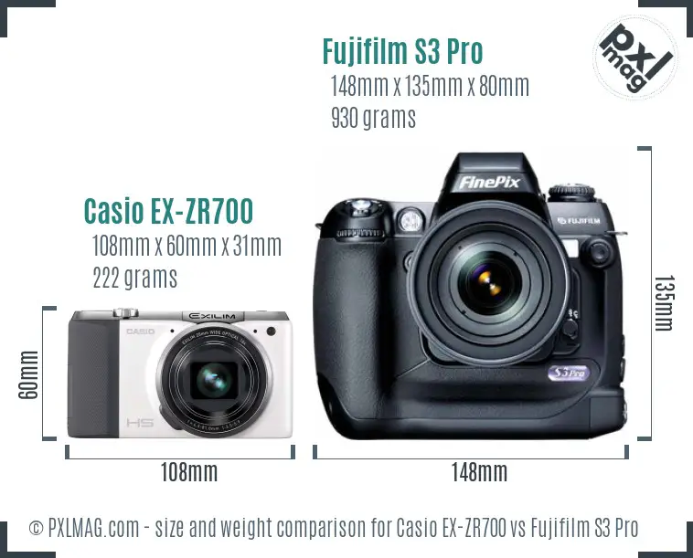 Casio EX-ZR700 vs Fujifilm S3 Pro size comparison Casio EX-ZR700 vs Fujifilm S3 Pro size comparison
