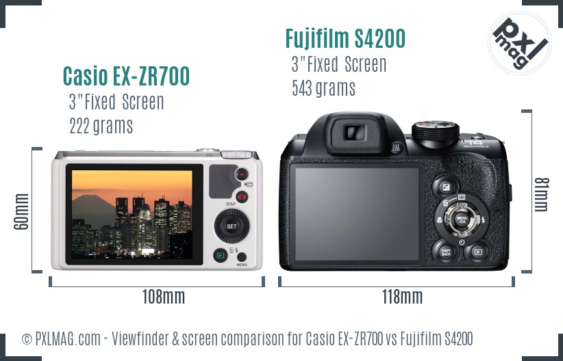 Casio EX-ZR700 vs Fujifilm S4200 Screen and Viewfinder comparison