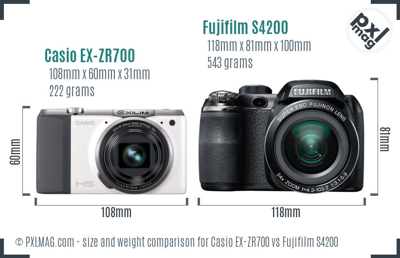 Casio EX-ZR700 vs Fujifilm S4200 size comparison