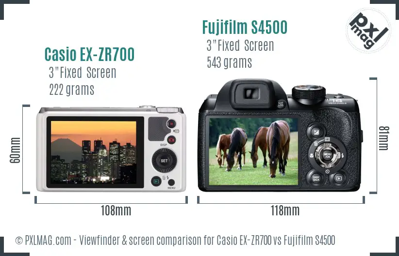 Casio EX-ZR700 vs Fujifilm S4500 Screen and Viewfinder comparison