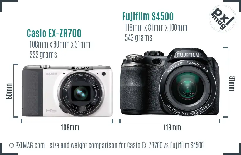 Casio EX-ZR700 vs Fujifilm S4500 size comparison