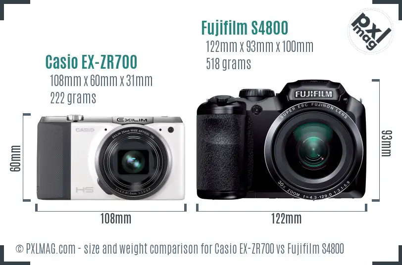 Casio EX-ZR700 vs Fujifilm S4800 size comparison