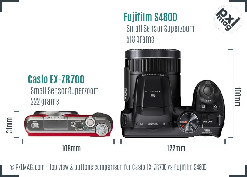 Casio EX-ZR700 vs Fujifilm S4800 top view buttons comparison