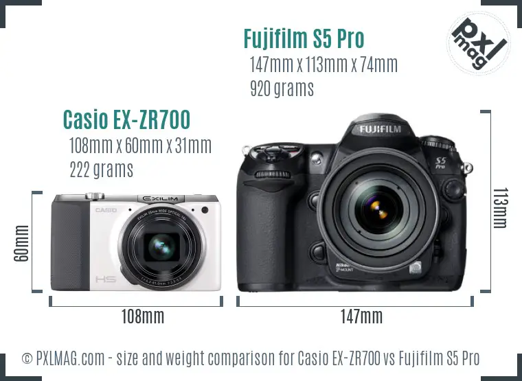 Casio EX-ZR700 vs Fujifilm S5 Pro size comparison