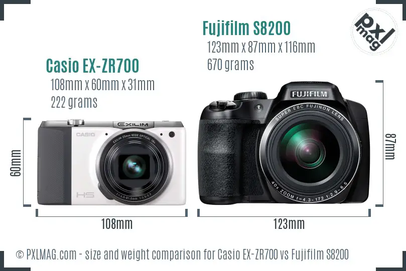 Casio EX-ZR700 vs Fujifilm S8200 size comparison