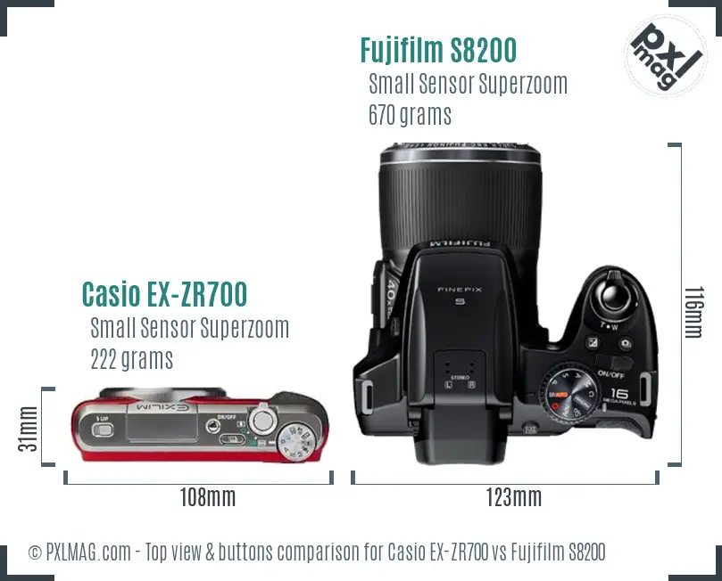 Casio EX-ZR700 vs Fujifilm S8200 top view buttons comparison