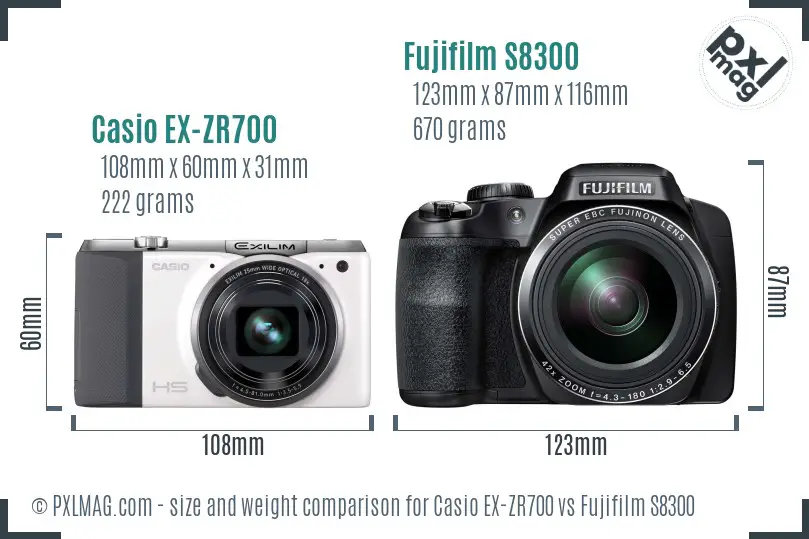 Casio EX-ZR700 vs Fujifilm S8300 size comparison