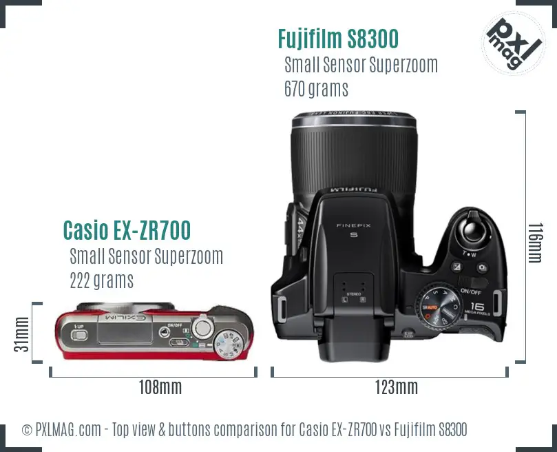 Casio EX-ZR700 vs Fujifilm S8300 top view buttons comparison