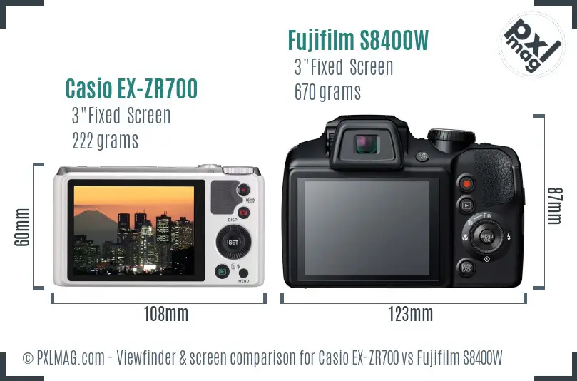 Casio EX-ZR700 vs Fujifilm S8400W Screen and Viewfinder comparison