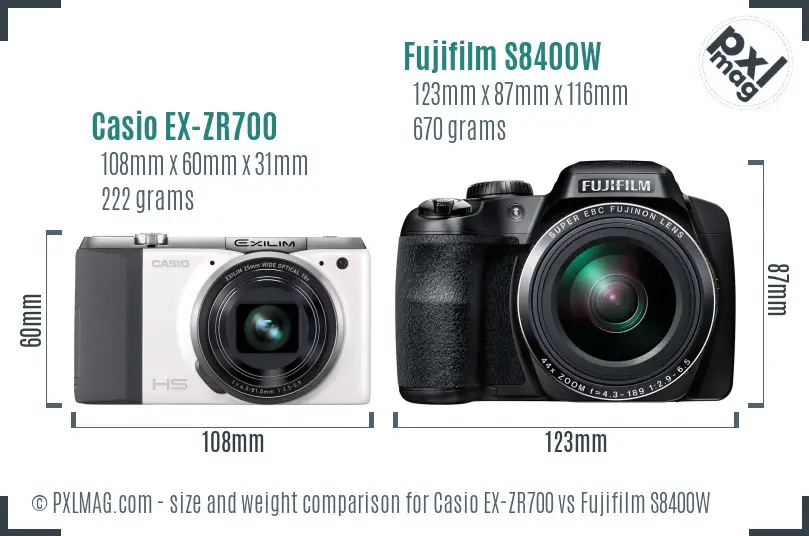 Casio EX-ZR700 vs Fujifilm S8400W size comparison