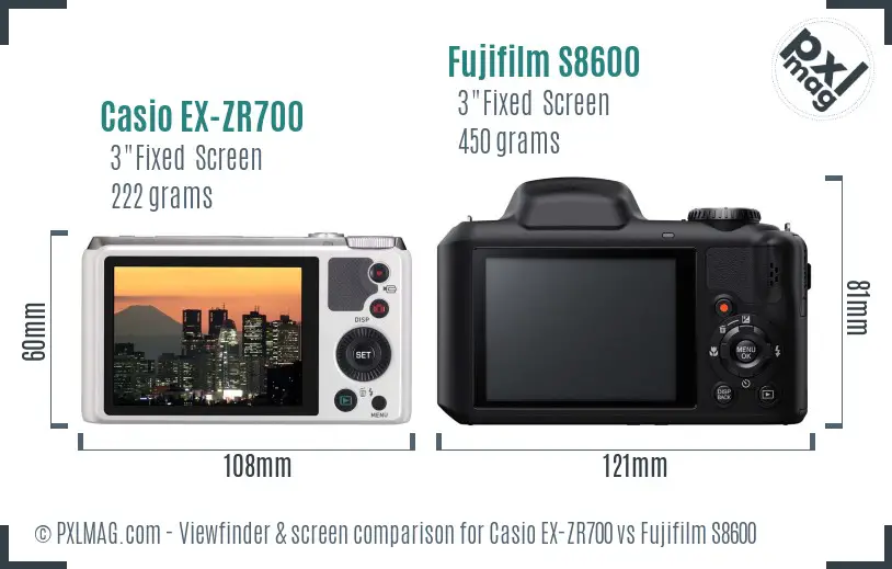 Casio EX-ZR700 vs Fujifilm S8600 Screen and Viewfinder comparison