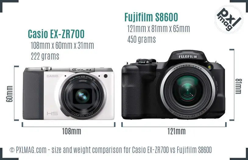 Casio EX-ZR700 vs Fujifilm S8600 size comparison