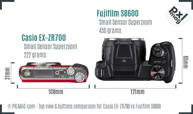 Casio EX-ZR700 vs Fujifilm S8600 top view buttons comparison