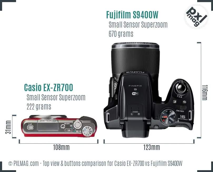 Casio EX-ZR700 vs Fujifilm S9400W top view buttons comparison