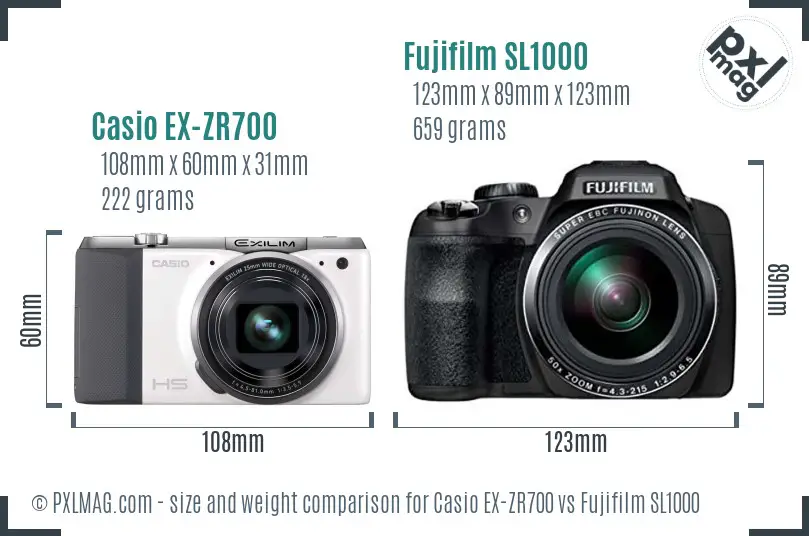 Casio EX-ZR700 vs Fujifilm SL1000 size comparison Casio EX-ZR700 vs Fujifilm SL1000 size comparison