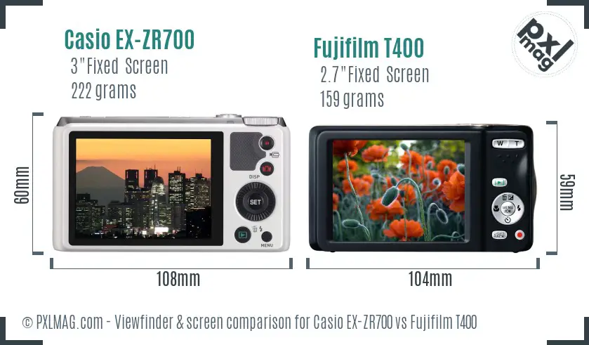 Casio EX-ZR700 vs Fujifilm T400 Screen and Viewfinder comparison Casio EX-ZR700 vs Fujifilm T400 Screen and Viewfinder comparison