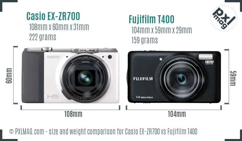 Casio EX-ZR700 vs Fujifilm T400 size comparison Casio EX-ZR700 vs Fujifilm T400 size comparison