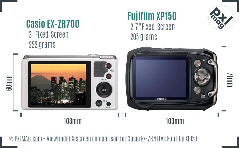 Casio EX-ZR700 vs Fujifilm XP150 Screen and Viewfinder comparison