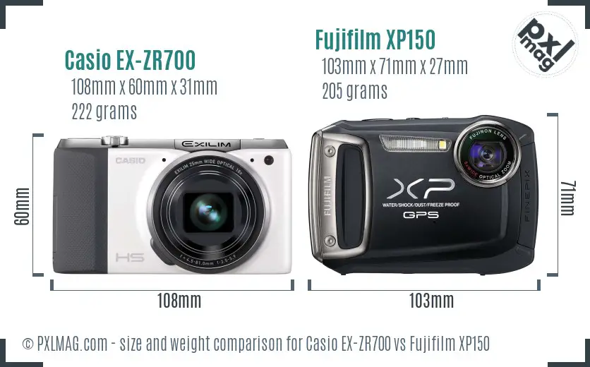 Casio EX-ZR700 vs Fujifilm XP150 size comparison Casio EX-ZR700 vs Fujifilm XP150 size comparison