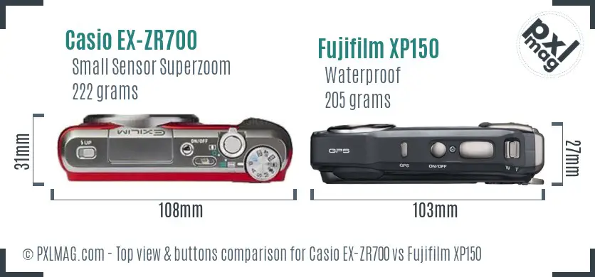Casio EX-ZR700 vs Fujifilm XP150 top view buttons comparison