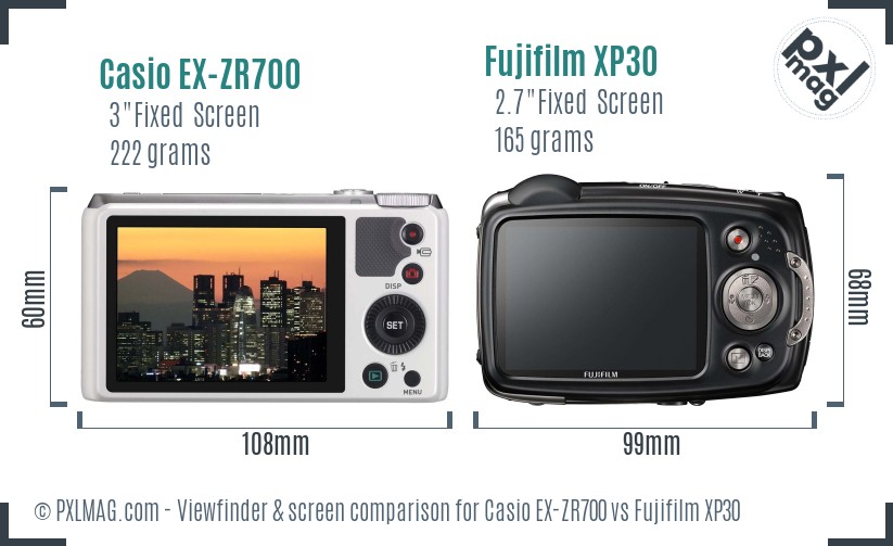 Casio EX-ZR700 vs Fujifilm XP30 Screen and Viewfinder comparison