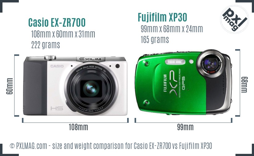 Casio EX-ZR700 vs Fujifilm XP30 size comparison Casio EX-ZR700 vs Fujifilm XP30 size comparison