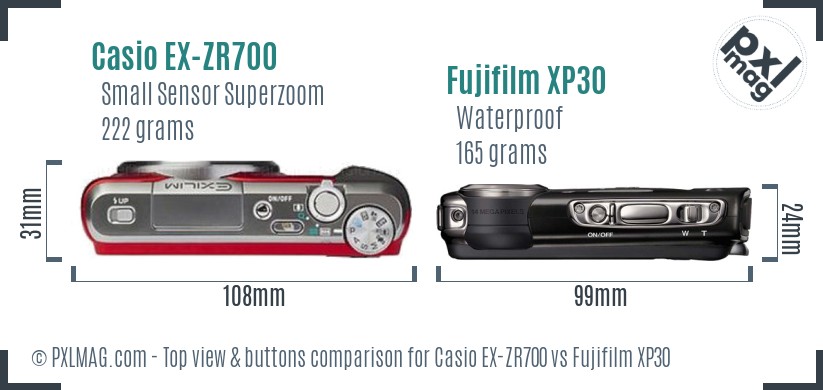 Casio EX-ZR700 vs Fujifilm XP30 top view buttons comparison