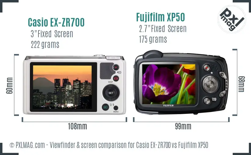 Casio EX-ZR700 vs Fujifilm XP50 Screen and Viewfinder comparison