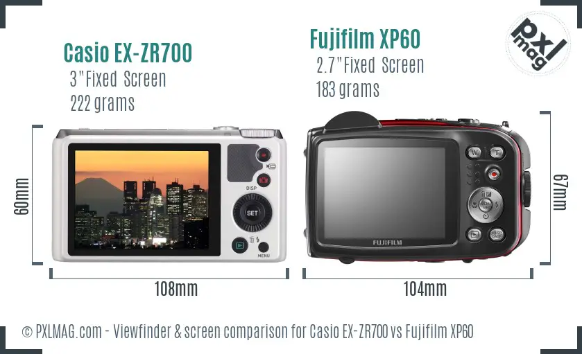 Casio EX-ZR700 vs Fujifilm XP60 Screen and Viewfinder comparison