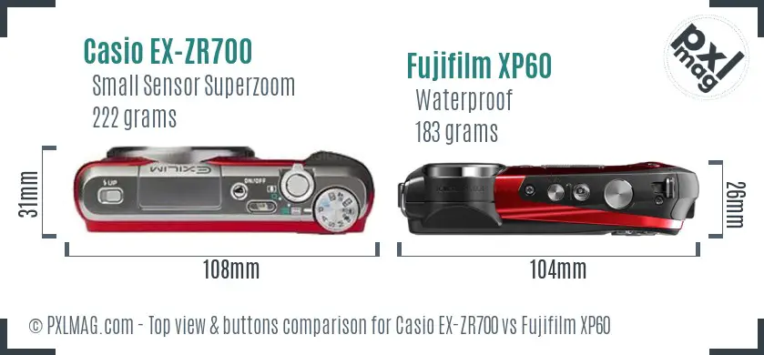 Casio EX-ZR700 vs Fujifilm XP60 top view buttons comparison
