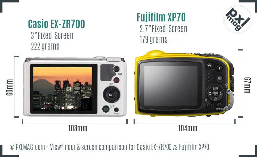 Casio EX-ZR700 vs Fujifilm XP70 Screen and Viewfinder comparison