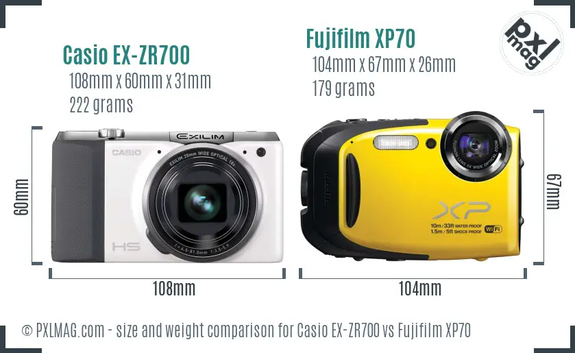 Casio EX-ZR700 vs Fujifilm XP70 size comparison