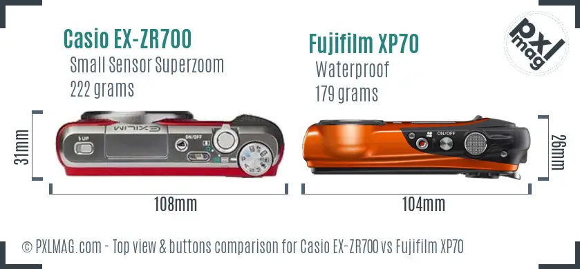 Casio EX-ZR700 vs Fujifilm XP70 top view buttons comparison