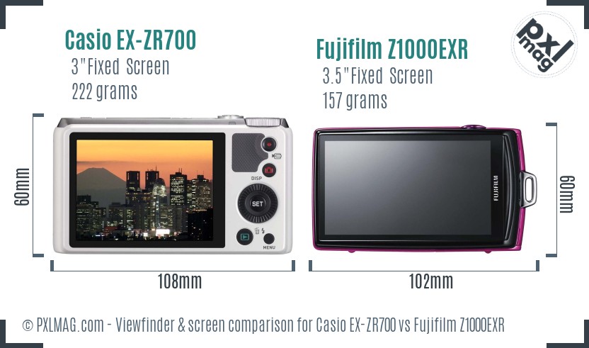Casio EX-ZR700 vs Fujifilm Z1000EXR Screen and Viewfinder comparison
