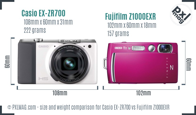 Casio EX-ZR700 vs Fujifilm Z1000EXR size comparison