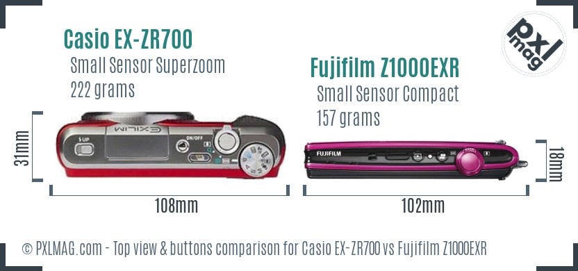 Casio EX-ZR700 vs Fujifilm Z1000EXR top view buttons comparison