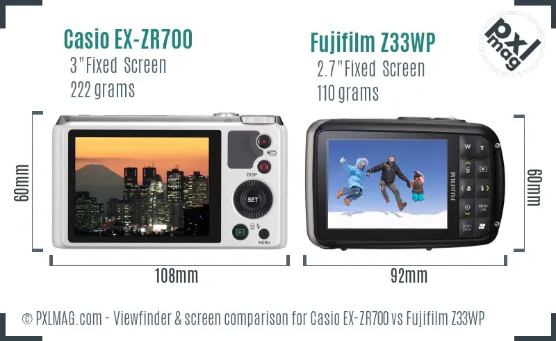Casio EX-ZR700 vs Fujifilm Z33WP Screen and Viewfinder comparison